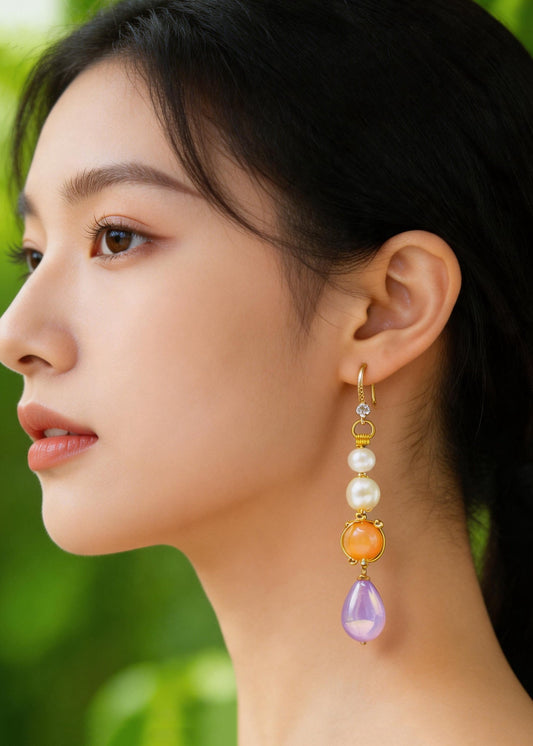 Modern Purple Acrylic Fine Pearl Drop Earrings