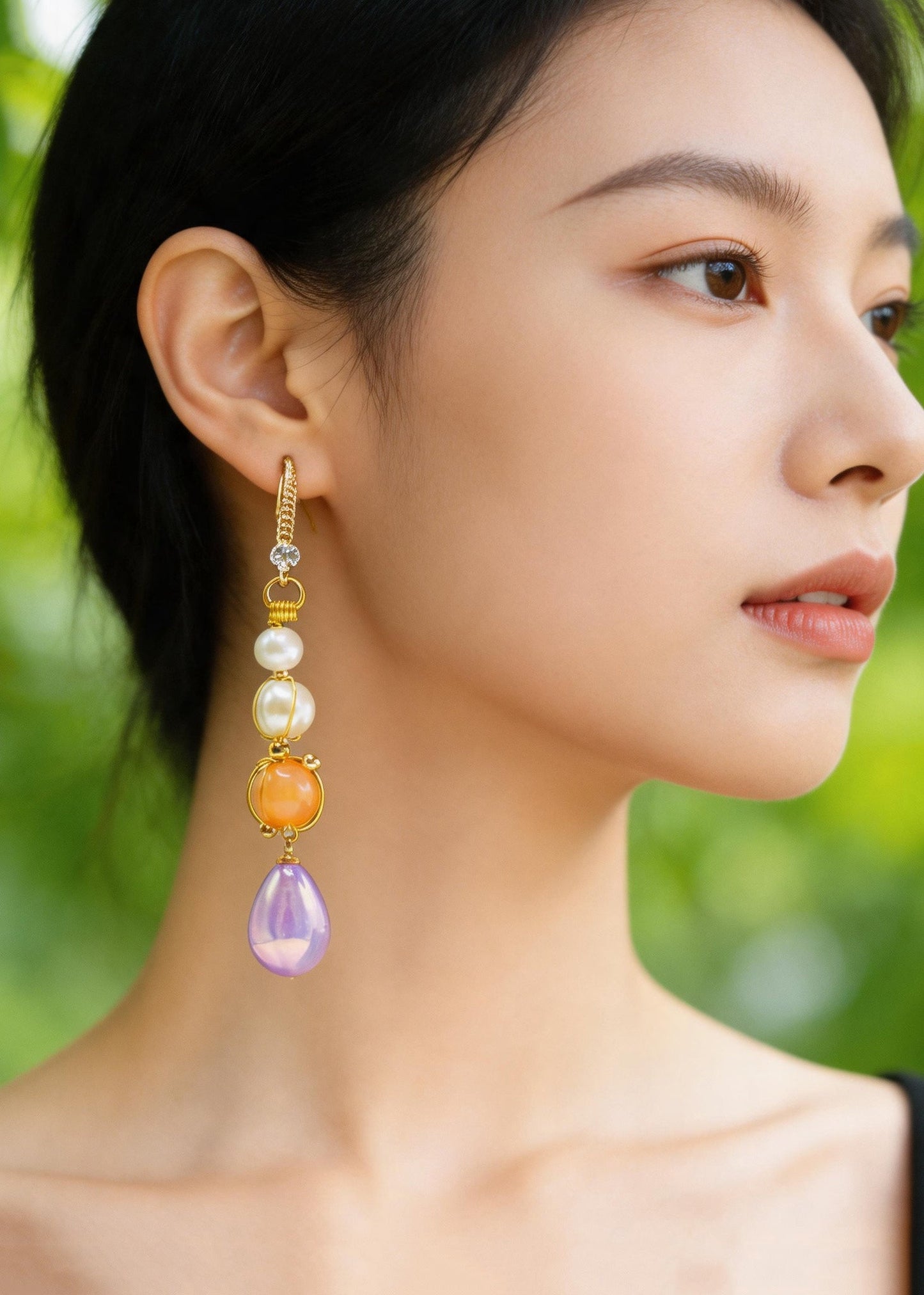 Modern Purple Acrylic Fine Pearl Drop Earrings