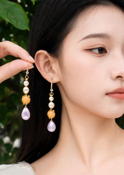 Modern Purple Acrylic Fine Pearl Drop Earrings
