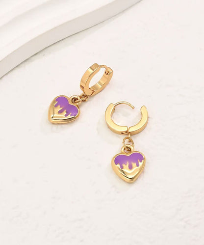 Pendientes de aro modernos de aleación morada con forma de corazón