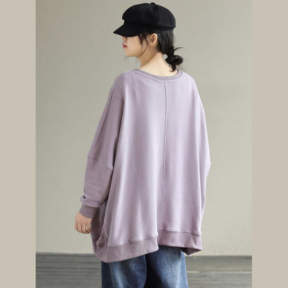 Modern Purple Cartoon print cotton Shirts O Neck loose Spring Shirts - SooLinen