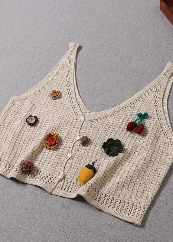 Modern Purple Cute Button Floral Fall Knit Vest - SooLinen