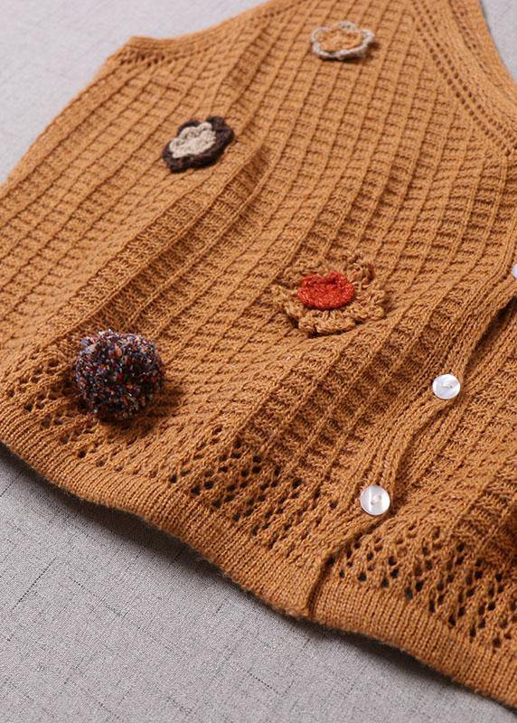 Modern Purple Cute Button Floral Fall Knit Vest - SooLinen