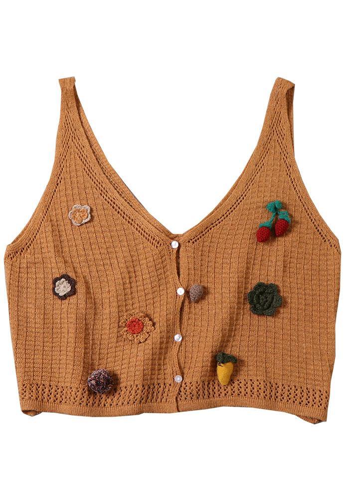 Modern Purple Cute Button Floral Fall Knit Vest - SooLinen