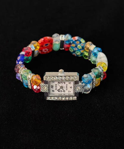 Modern Rainbow Alloy Beading Print Watch Chain Bracelet
