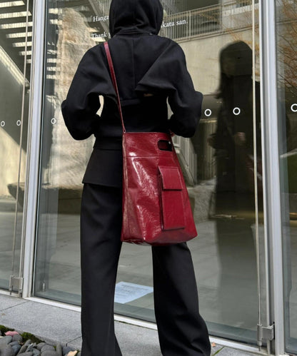 Modern Red Large Capacity Faux Leather Tote Handbag