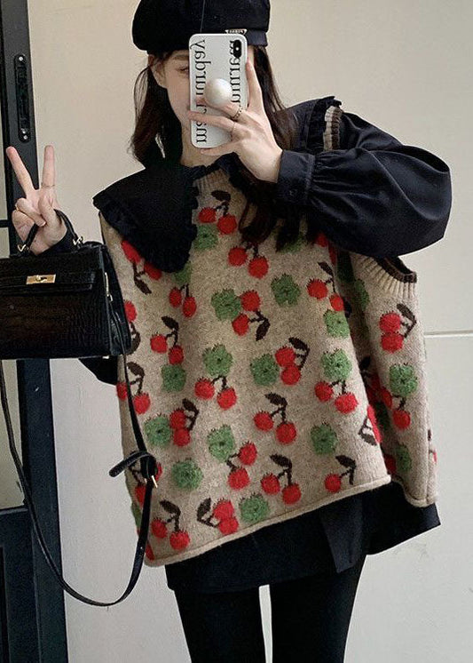 Modernes, übergroßes, rotes, kirschrotes Jacquard-Strick-Westentop für den Winter