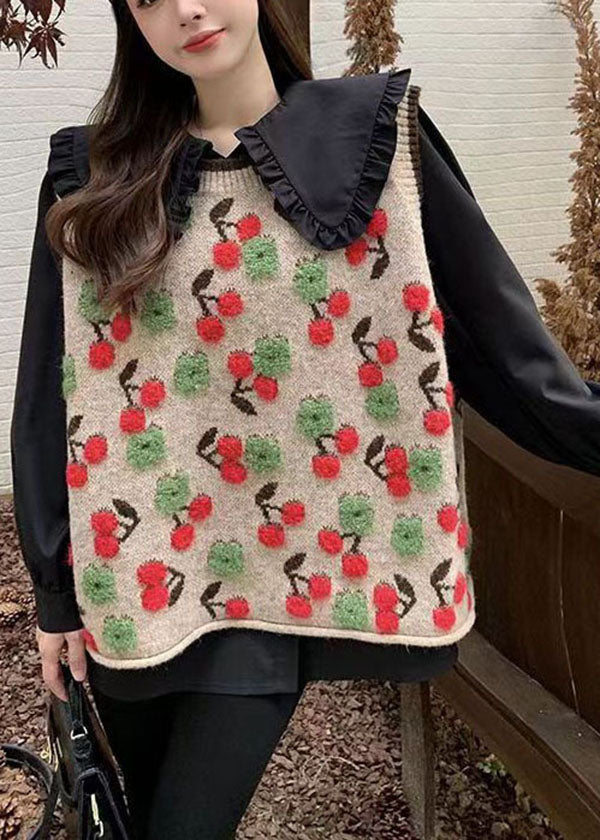 Modernes, übergroßes, rotes, kirschrotes Jacquard-Strick-Westentop für den Winter