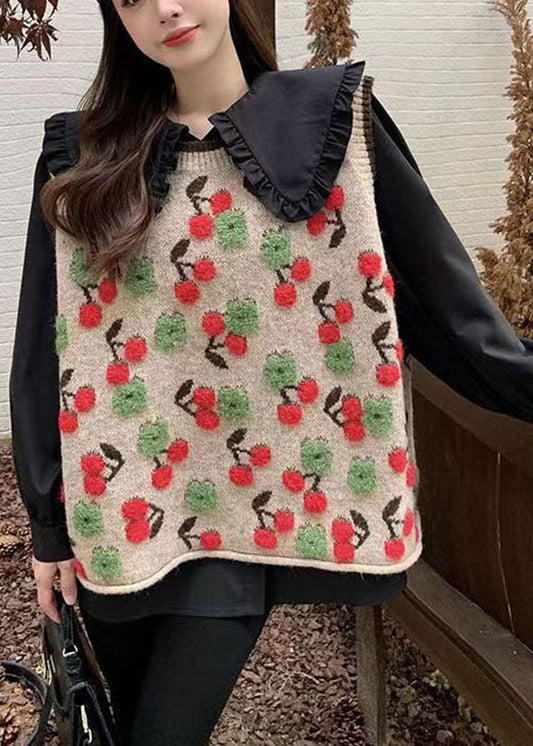 Modernes, übergroßes, rotes, kirschrotes Jacquard-Strick-Westentop für den Winter