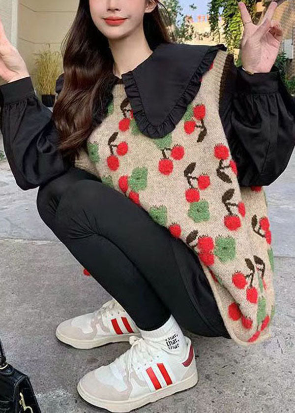 Modernes, übergroßes, rotes, kirschrotes Jacquard-Strick-Westentop für den Winter