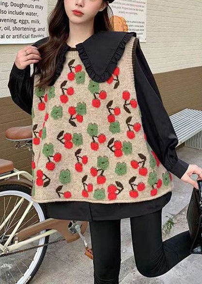 Modernes, übergroßes, rotes, kirschrotes Jacquard-Strick-Westentop für den Winter