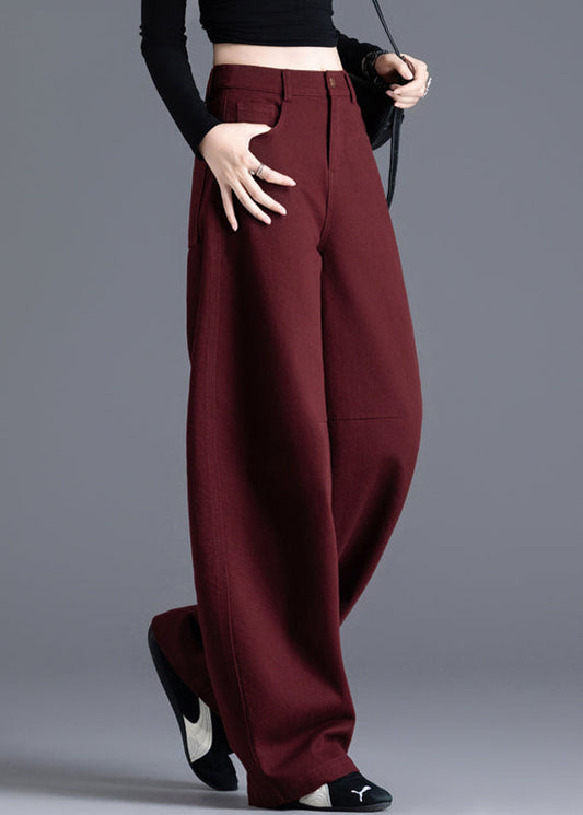 Modern Red Pockets High Waist Denim Pants Spring