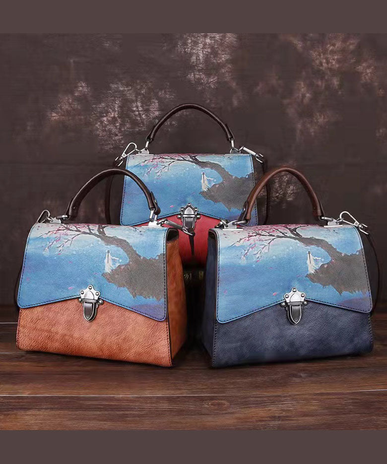 Moderne Tote-Handtasche aus Kalbsleder mit rotem Aufdruck