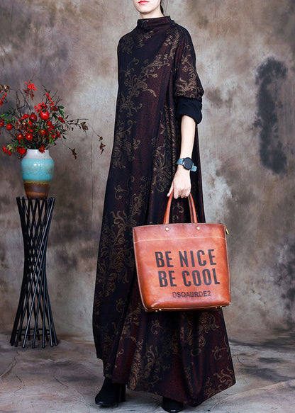 Modernes rotes Print-Asymmetrisches Design Elegantes Langarm-Urlaubskleid für den Herbst