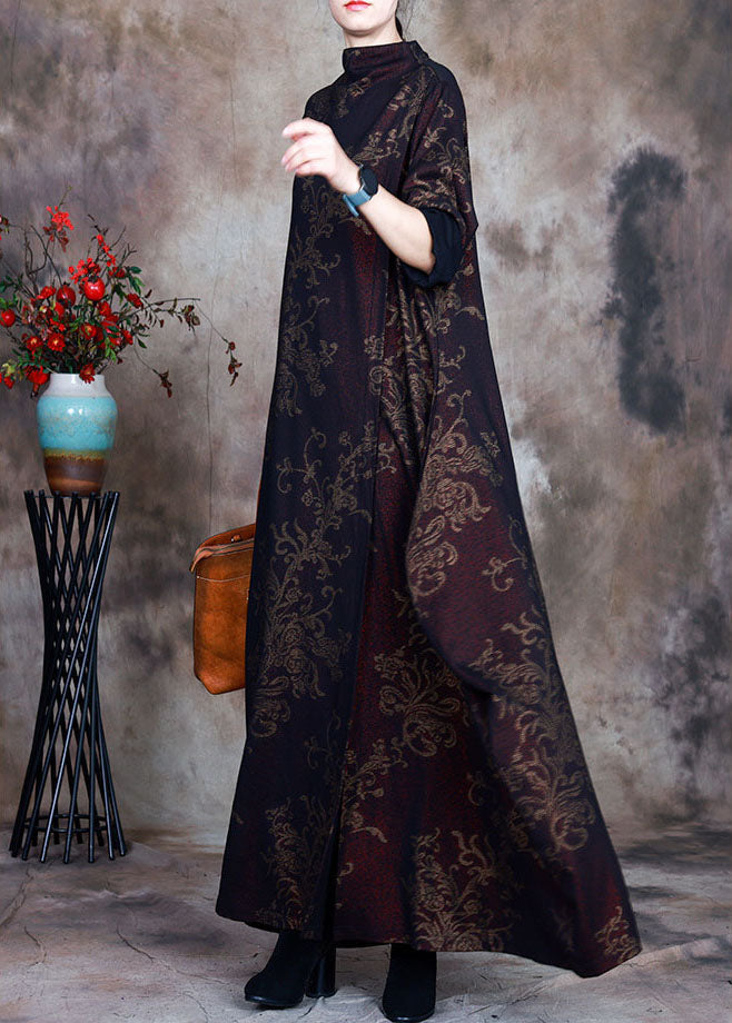 Modernes rotes Print-Asymmetrisches Design Elegantes Langarm-Urlaubskleid für den Herbst