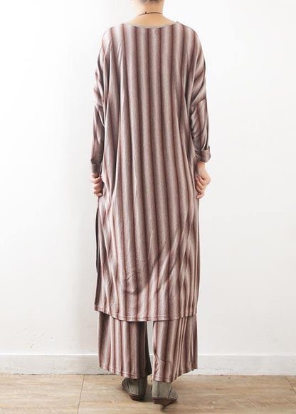 Modern Red Striped Cotton asymmetrical design Summer Two Pieces Set - SooLinen