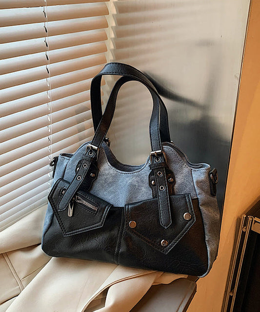 Moderne Henkeltasche aus Kunstleder mit Nieten-Patchwork-Taschen