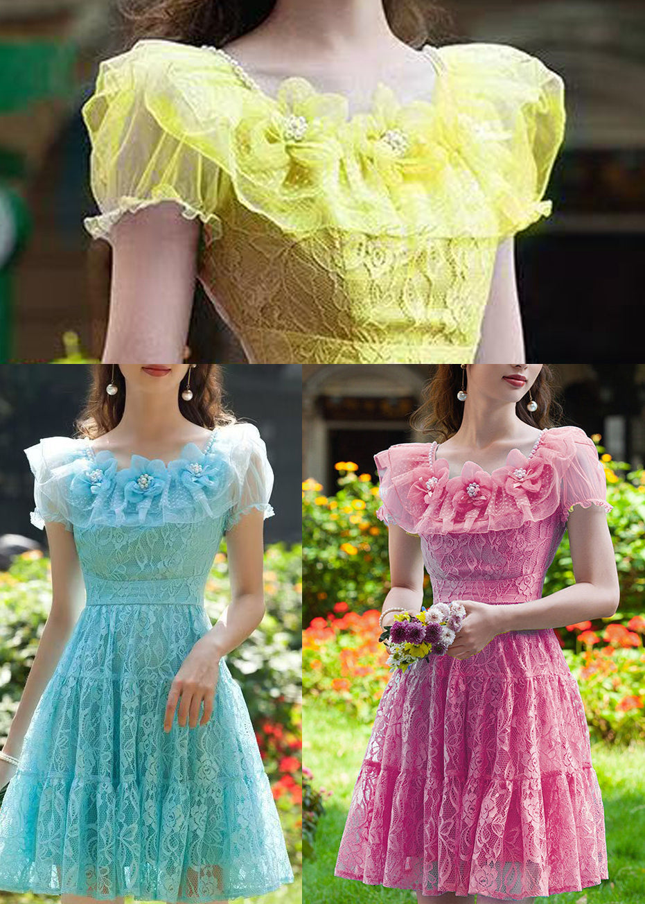 Modern Rose Floral Lace Mini Dress Summer