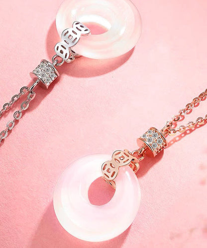 Collar moderno con colgante de calcedonia con incrustaciones de plata de ley y oro rosa