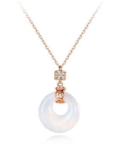 Collar moderno con colgante de calcedonia con incrustaciones de plata de ley y oro rosa