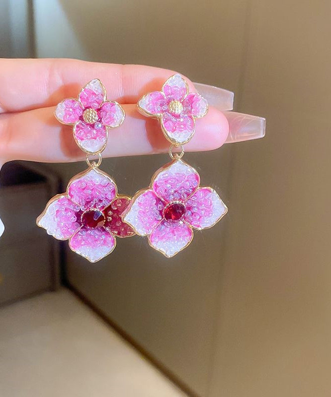 Modern Rose Gradient Color Alloy Zircon Floral Drop Earrings