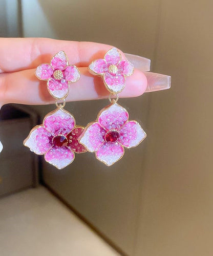 Modern Rose Gradient Color Alloy Zircon Floral Drop Earrings