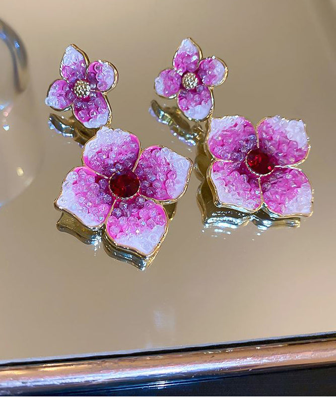 Modern Rose Gradient Color Alloy Zircon Floral Drop Earrings