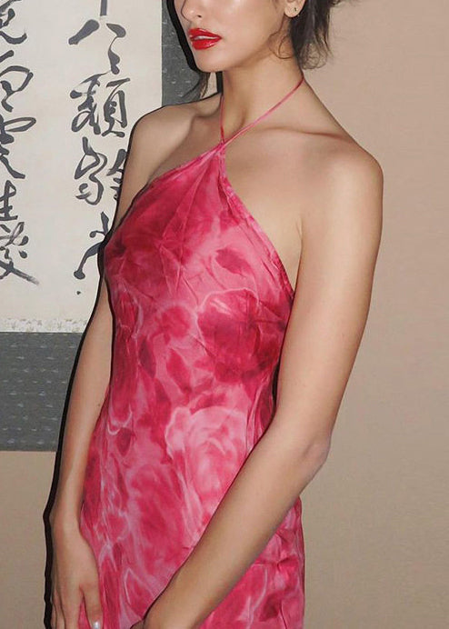 Modern Rose Halter Print Chiffon Dress Summer