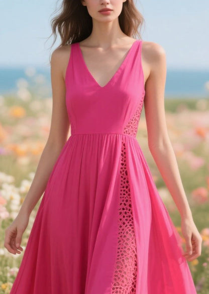 Modern Rose Patchwork Hollow Out Chiffon Long Dress Summer