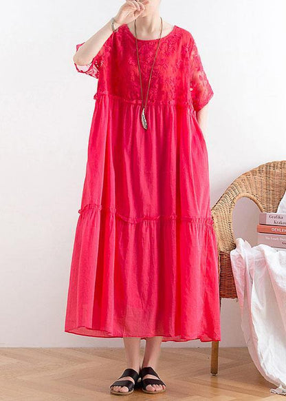 Modern Rose PatchworkPrint Cotton Party Summer Dress - SooLinen