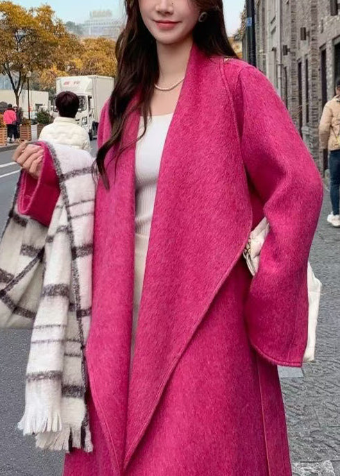 Modern Rose Peter Pan Collar Pockets Woolen Coats Winter