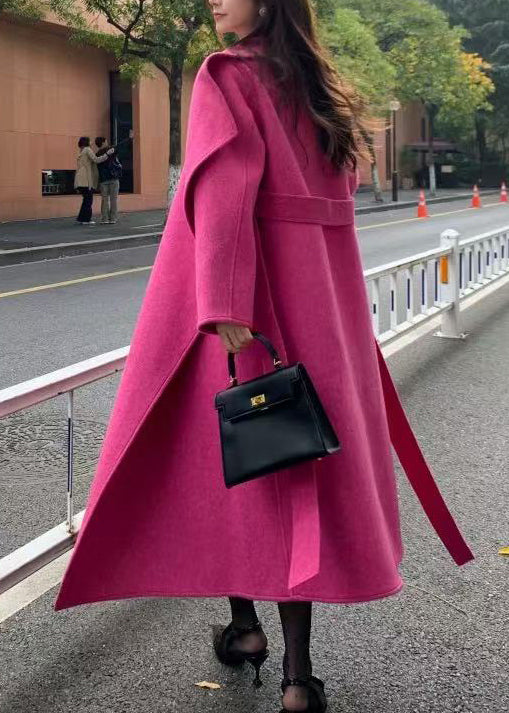 Modern Rose Peter Pan Collar Pockets Woolen Coats Winter