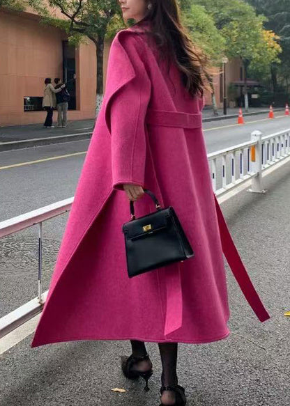 Modern Rose Peter Pan Collar Pockets Woolen Coats Winter