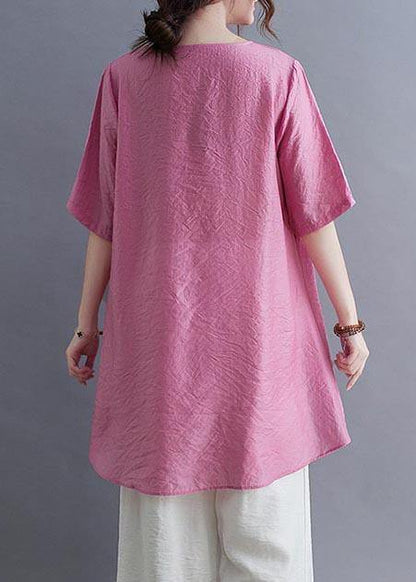Modern Rose low high design Cotton Linen T Shirt Summer - SooLinen