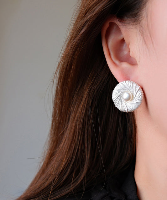 Modern Silk Alloy Pearl Stud Earrings