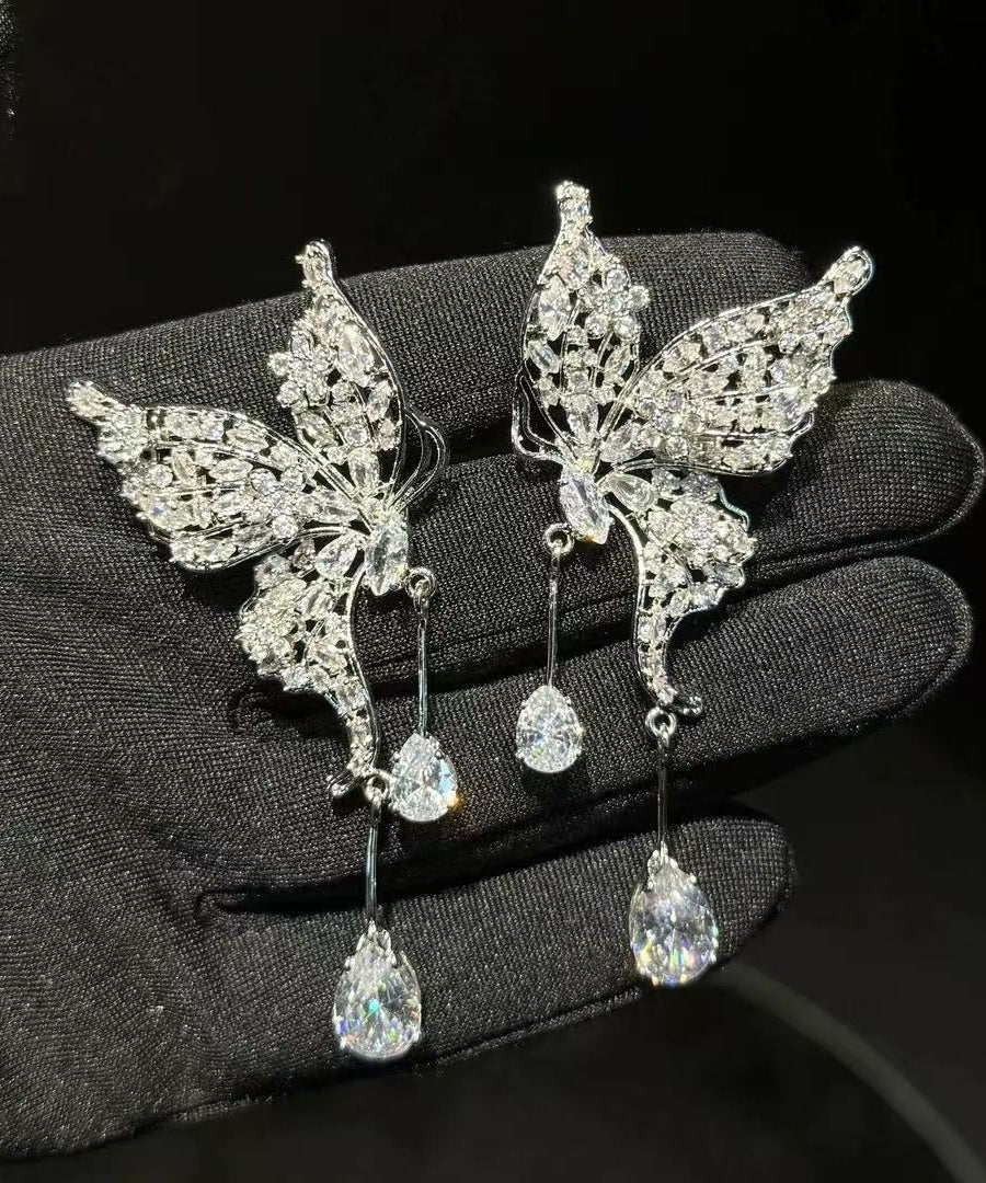 Modern Silk Copper Alloy Butterfly Tassel Drop Earrings