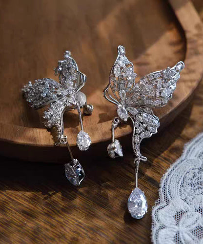 Modern Silk Copper Alloy Butterfly Tassel Drop Earrings