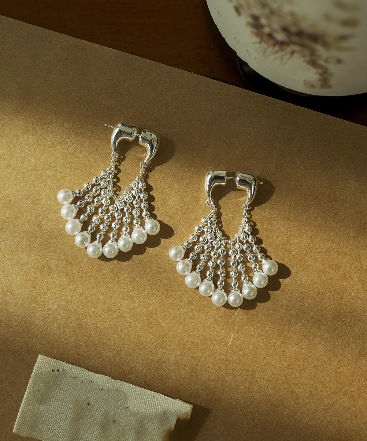 Modern Silk Copper Overgild Pearl Tassel Hoop Earrings