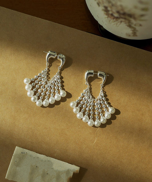 Moderne Creolen mit Perlenquasten und Seiden-Kupfer-Übergoldung