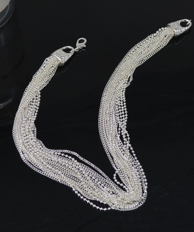 Modern Silk Silver-Plated Multiple Layers Gratuated Bead Necklace