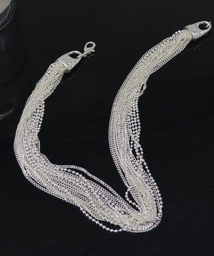 Modern Silk Silver-Plated Multiple Layers Gratuated Bead Necklace