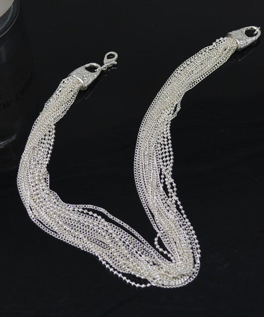 Modern Silk Silver-Plated Multiple Layers Gratuated Bead Necklace