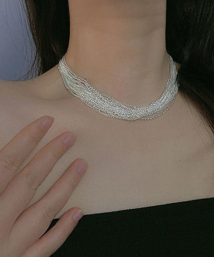 Modern Silk Silver-Plated Multiple Layers Gratuated Bead Necklace