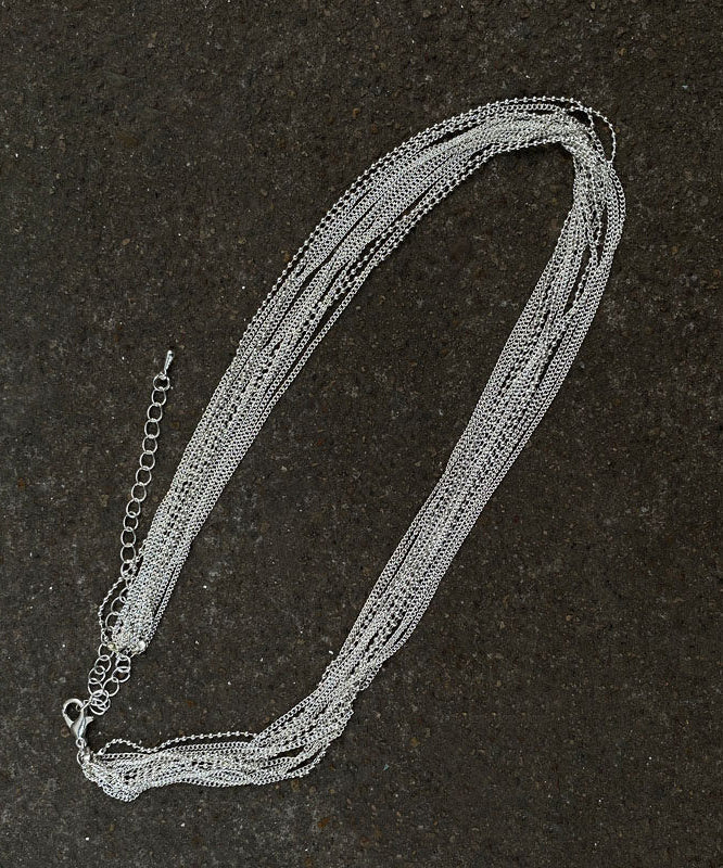 Modern Silk Silver-Plated Multiple Layers Gratuated Bead Necklace
