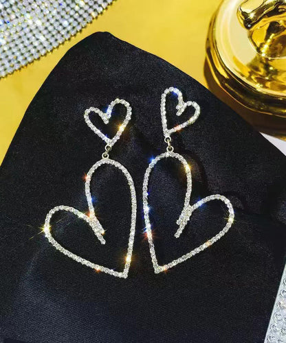 Modern silver Zircon Asymmetricar Love Heart Drop Earrings