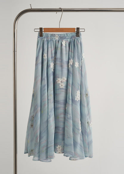 Conjunto de traje de dos piezas de gasa floral bordado azul cielo moderno primavera