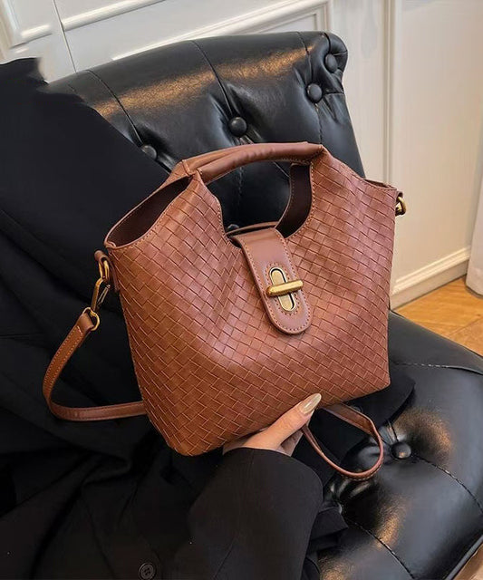 Modern Weave Design Solid Durable Faux Leather Tote Handbag