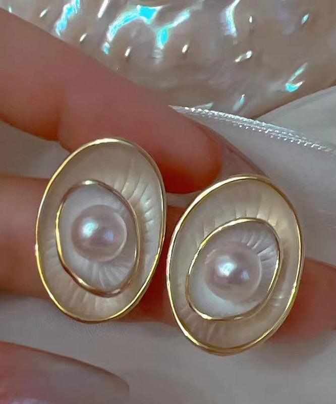 Pendientes modernos de aleación blanca con perla en forma de U