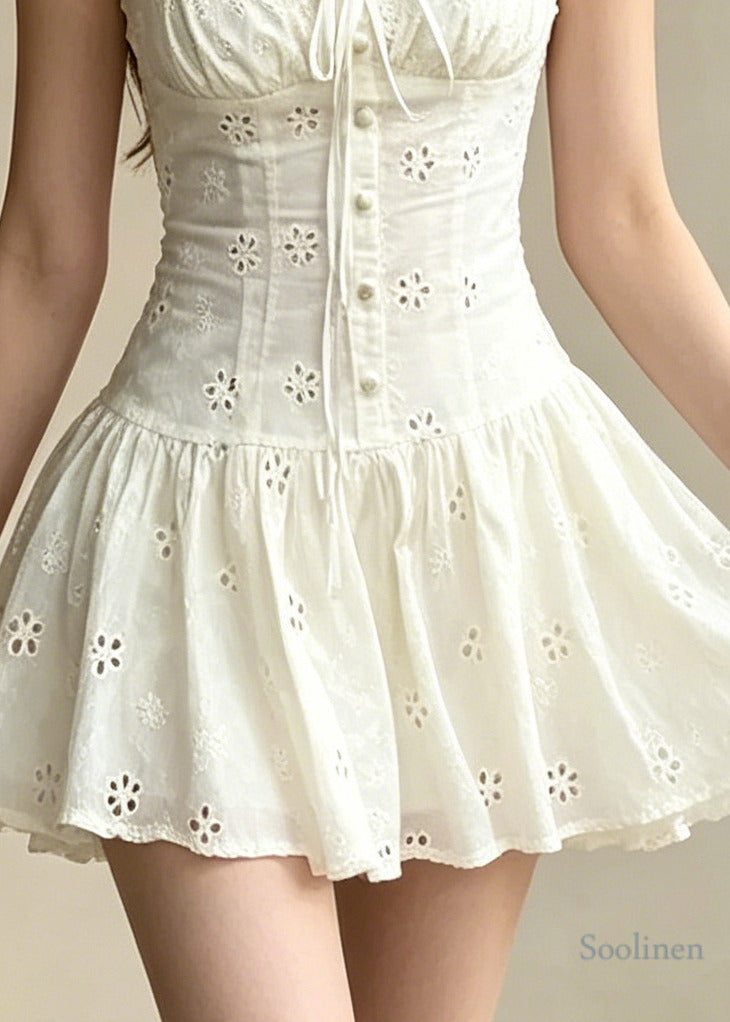 Modern White Embroidered Floral Cotton Vacation Dress Summer