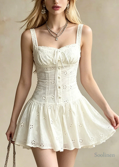 Modern White Embroidered Floral Cotton Vacation Dress Summer